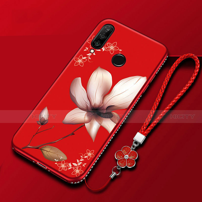 Handyhülle Silikon Hülle Gummi Schutzhülle Blumen für Huawei Enjoy 9s Rot Plus