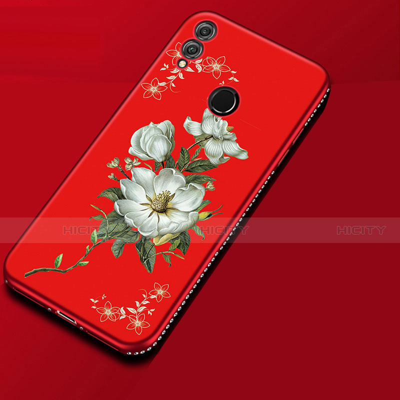 Handyhülle Silikon Hülle Gummi Schutzhülle Blumen für Huawei Honor 8X Rot Plus