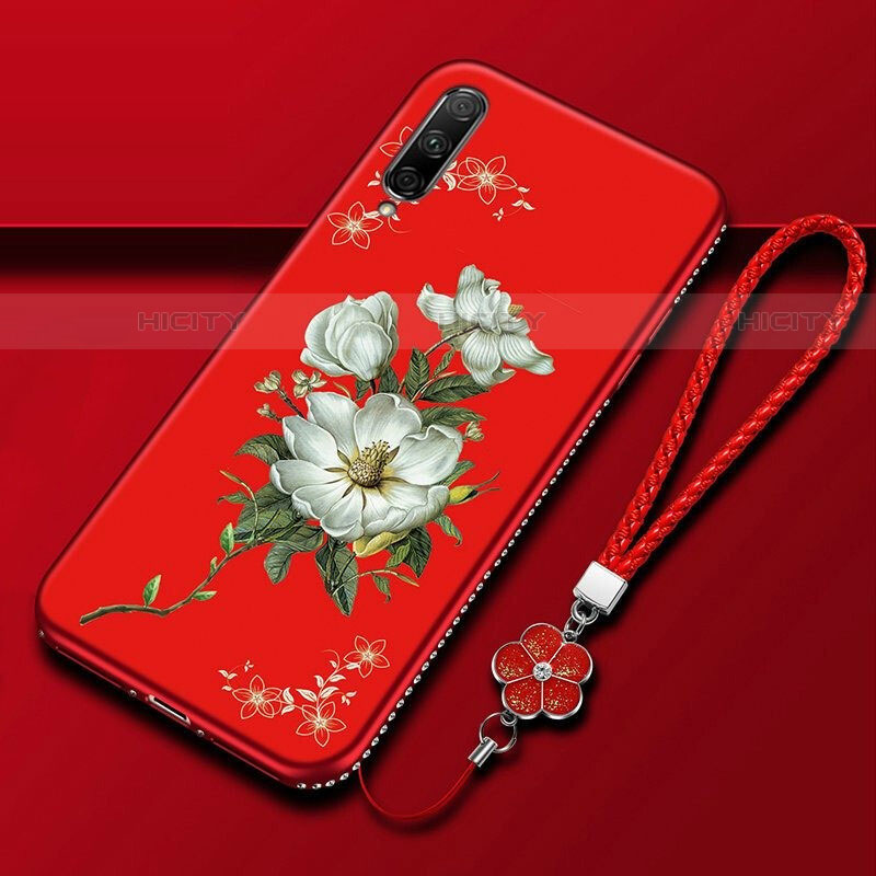 Handyhülle Silikon Hülle Gummi Schutzhülle Blumen für Huawei P Smart Pro (2019) Rot
