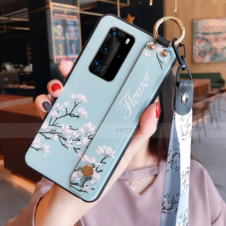 Handyhülle Silikon Hülle Gummi Schutzhülle Blumen für Huawei P40 Pro Hellblau Plus