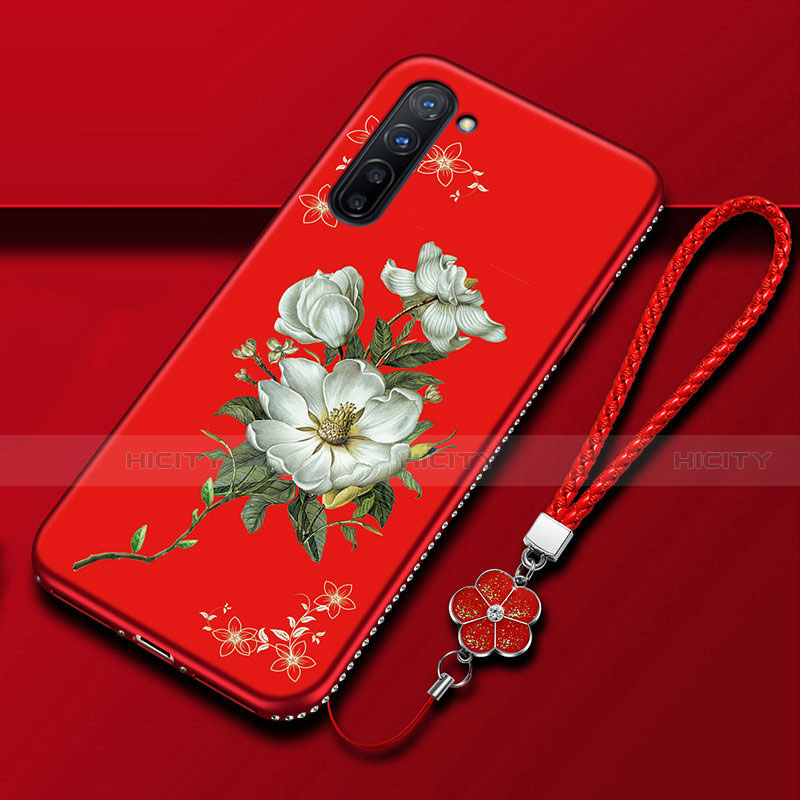 Handyhülle Silikon Hülle Gummi Schutzhülle Blumen für Oppo F15 Rot Plus