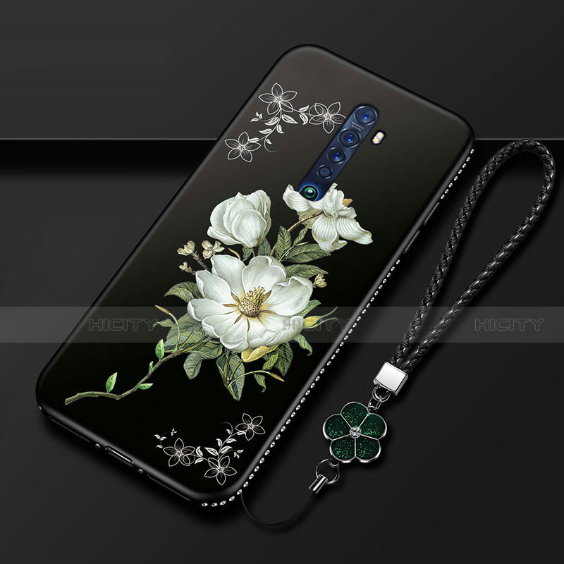 Handyhülle Silikon Hülle Gummi Schutzhülle Blumen für Oppo Reno2 Schwarz