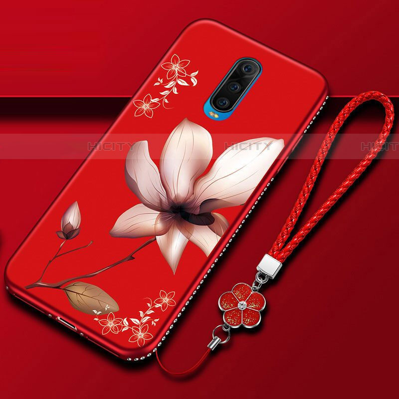 Handyhülle Silikon Hülle Gummi Schutzhülle Blumen für Oppo RX17 Pro Rot Plus