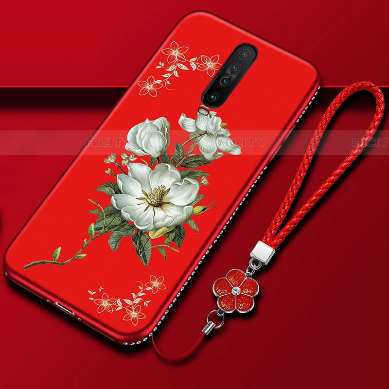 Handyhülle Silikon Hülle Gummi Schutzhülle Blumen für Xiaomi Poco X2 Rot Plus