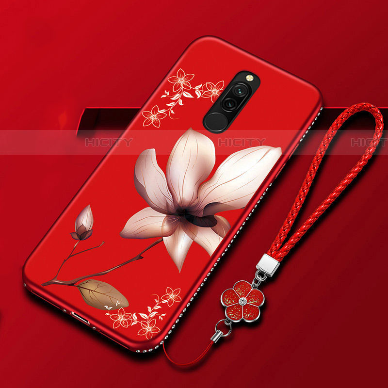 Handyhülle Silikon Hülle Gummi Schutzhülle Blumen für Xiaomi Redmi 8 Fuchsie