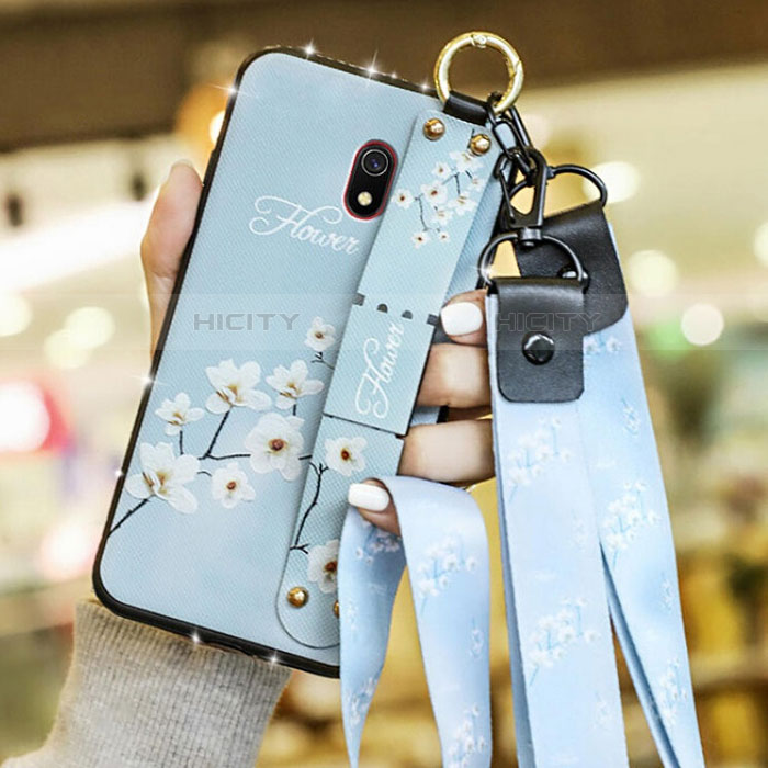 Handyhülle Silikon Hülle Gummi Schutzhülle Blumen für Xiaomi Redmi 8A Hellblau Plus