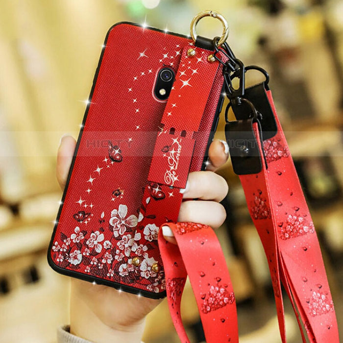 Handyhülle Silikon Hülle Gummi Schutzhülle Blumen für Xiaomi Redmi 8A Rot Plus