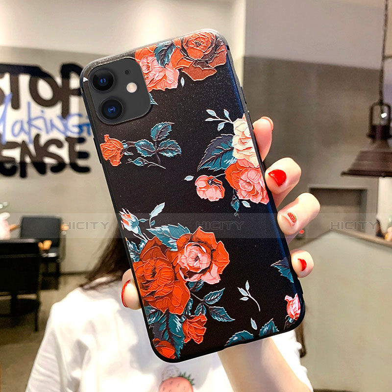 Handyhülle Silikon Hülle Gummi Schutzhülle Blumen H02 für Apple iPhone 11 Rot Plus