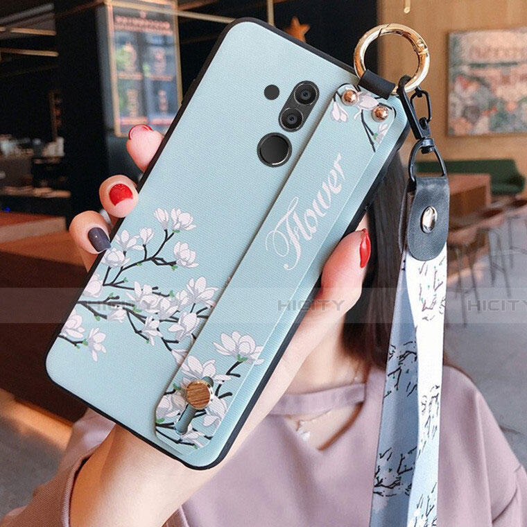 Handyhülle Silikon Hülle Gummi Schutzhülle Blumen H04 für Huawei Mate 20 Lite Hellblau