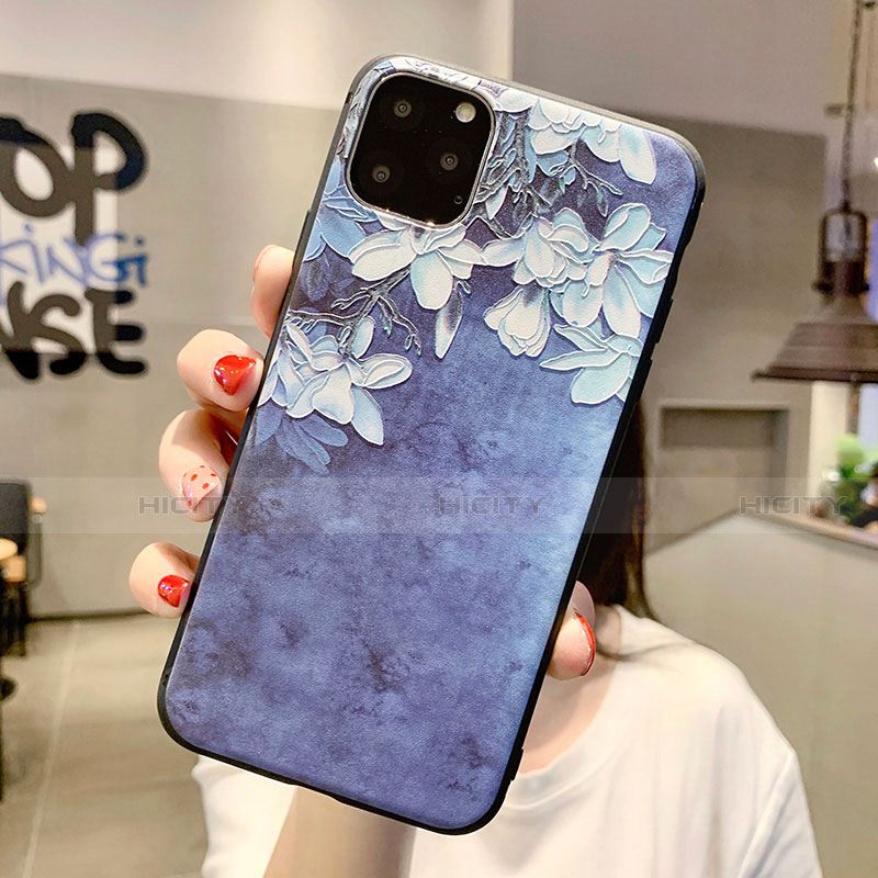 Handyhülle Silikon Hülle Gummi Schutzhülle Blumen H07 für Apple iPhone 11 Pro Blau