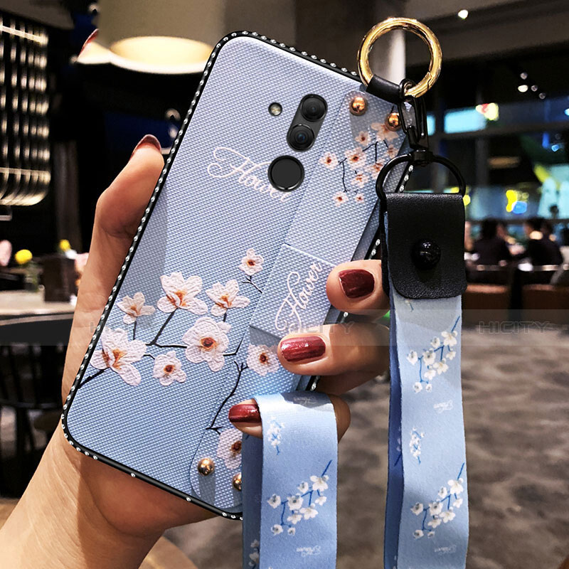 Handyhülle Silikon Hülle Gummi Schutzhülle Blumen H08 für Huawei Mate 20 Lite Hellblau