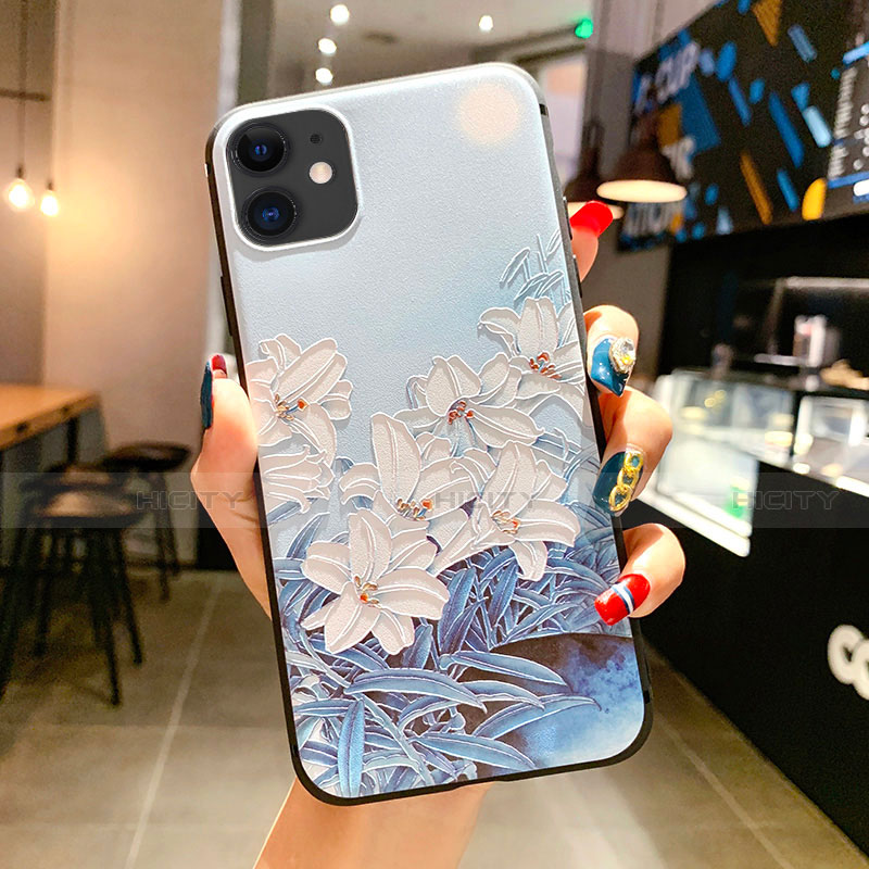 Handyhülle Silikon Hülle Gummi Schutzhülle Blumen H16 für Apple iPhone 11 Hellblau Plus