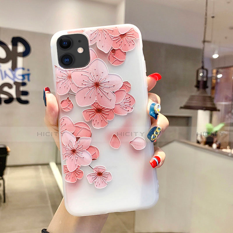 Handyhülle Silikon Hülle Gummi Schutzhülle Blumen H19 für Apple iPhone 11 Rosa Plus