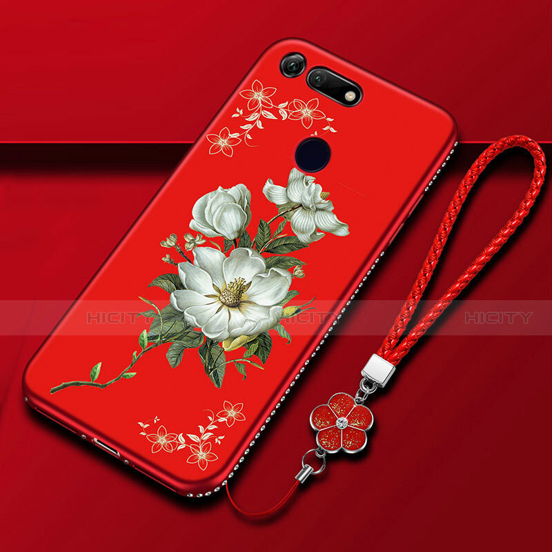 Handyhülle Silikon Hülle Gummi Schutzhülle Blumen K01 für Huawei Honor V20 Rot Plus