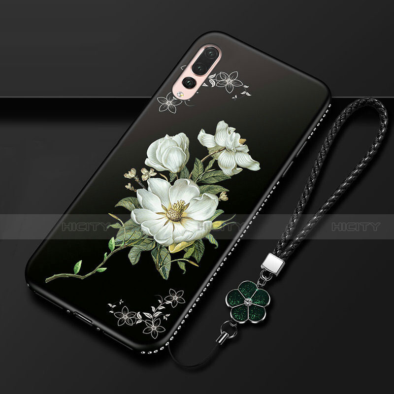 Handyhülle Silikon Hülle Gummi Schutzhülle Blumen K01 für Huawei P20 Pro Schwarz