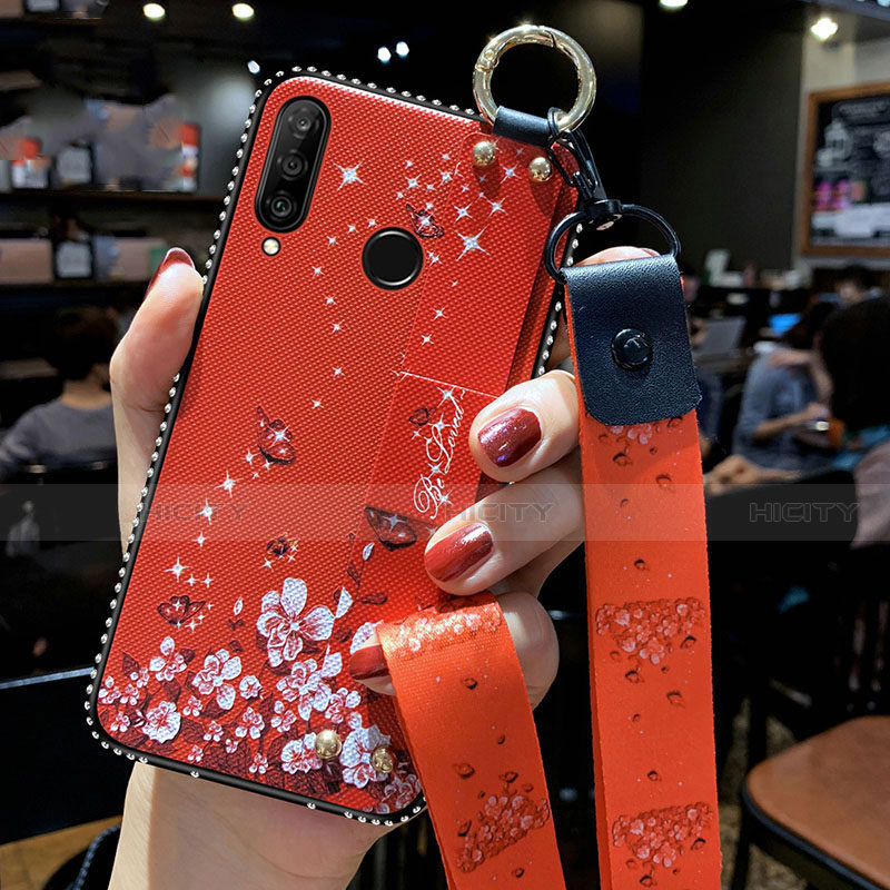 Handyhülle Silikon Hülle Gummi Schutzhülle Blumen K02 für Huawei P Smart+ Plus (2019) Rot