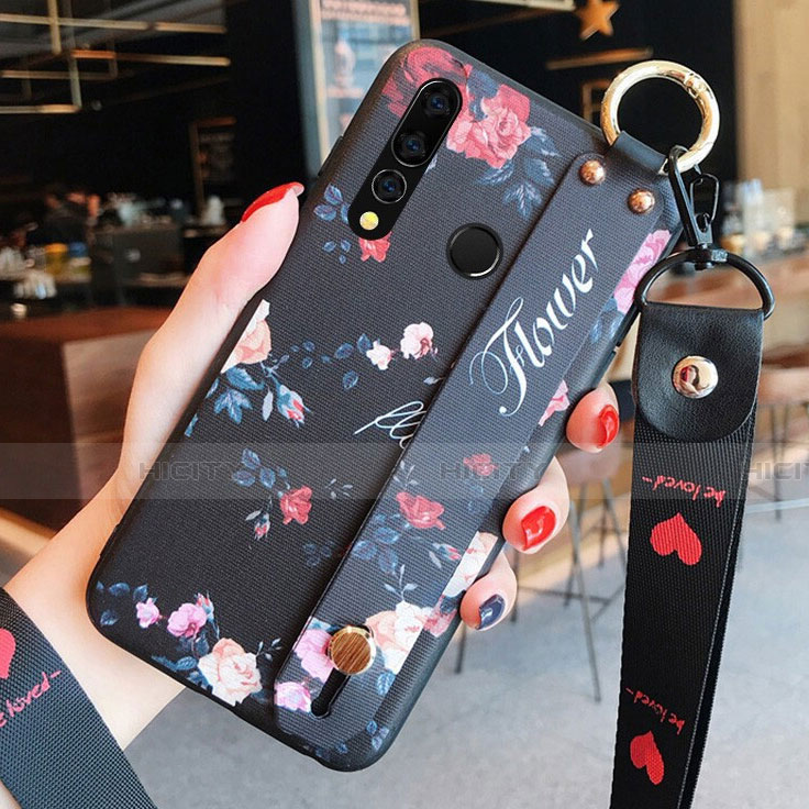 Handyhülle Silikon Hülle Gummi Schutzhülle Blumen K03 für Huawei Honor 20 Lite Schwarz