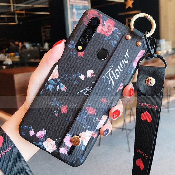 Handyhülle Silikon Hülle Gummi Schutzhülle Blumen K03 für Huawei Honor 20E Schwarz