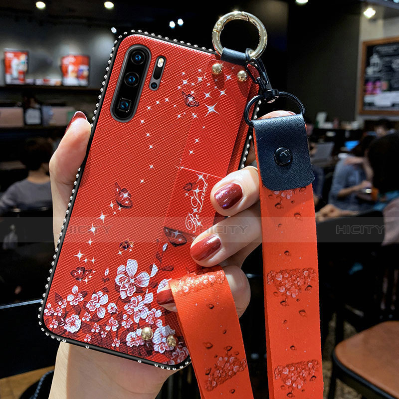 Handyhülle Silikon Hülle Gummi Schutzhülle Blumen K04 für Huawei P30 Pro Rot