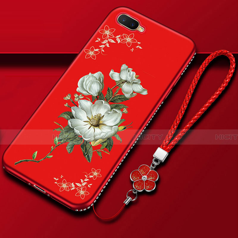 Handyhülle Silikon Hülle Gummi Schutzhülle Blumen M02 für Oppo K1 Rot Plus