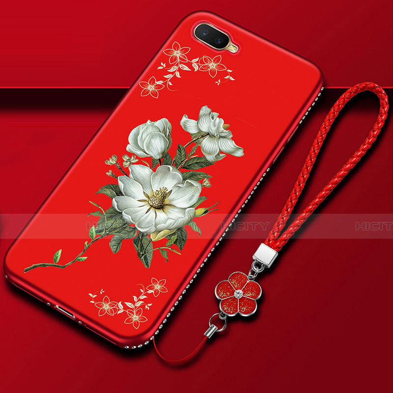 Handyhülle Silikon Hülle Gummi Schutzhülle Blumen M02 für Oppo R15X Rot