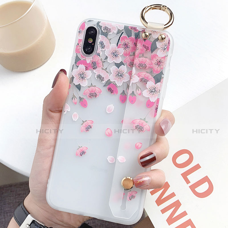 Handyhülle Silikon Hülle Gummi Schutzhülle Blumen S01 für Apple iPhone X Rosa Plus