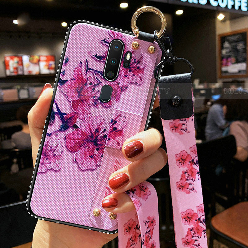 Handyhülle Silikon Hülle Gummi Schutzhülle Blumen S01 für Oppo A9 (2020) Violett Plus