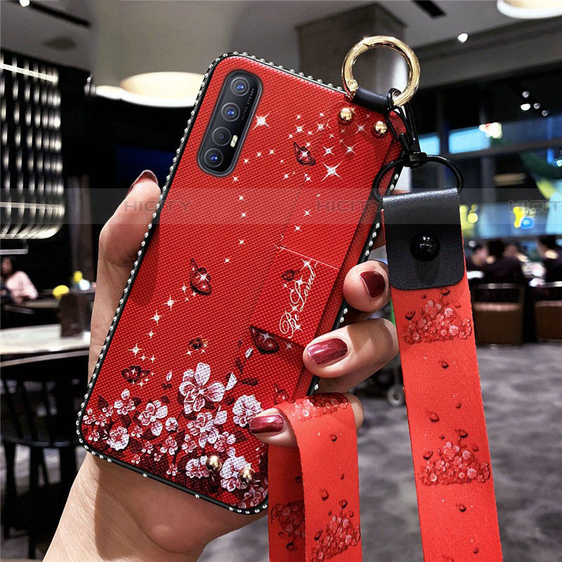 Handyhülle Silikon Hülle Gummi Schutzhülle Blumen S01 für Oppo Reno3 Pro Rot