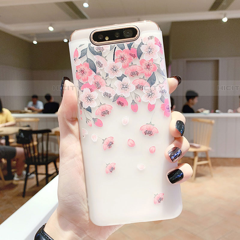 Handyhülle Silikon Hülle Gummi Schutzhülle Blumen S01 für Samsung Galaxy A90 4G groß