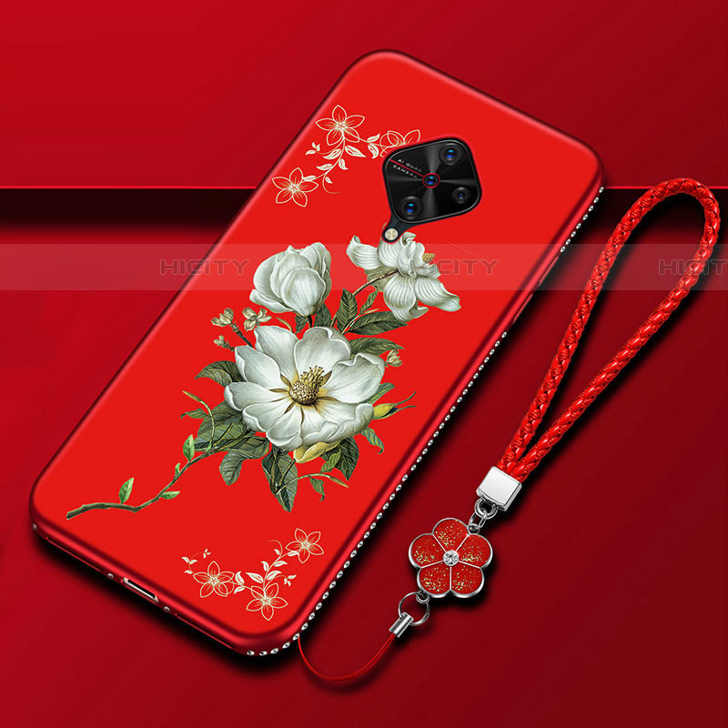 Handyhülle Silikon Hülle Gummi Schutzhülle Blumen S01 für Vivo S1 Pro Rot