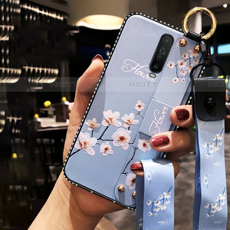 Handyhülle Silikon Hülle Gummi Schutzhülle Blumen S01 für Xiaomi Poco X2 Hellblau Plus