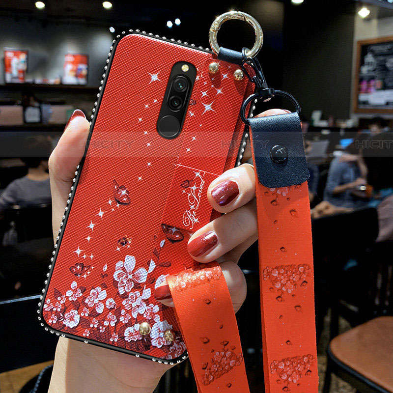 Handyhülle Silikon Hülle Gummi Schutzhülle Blumen S01 für Xiaomi Redmi 8 Rot Plus