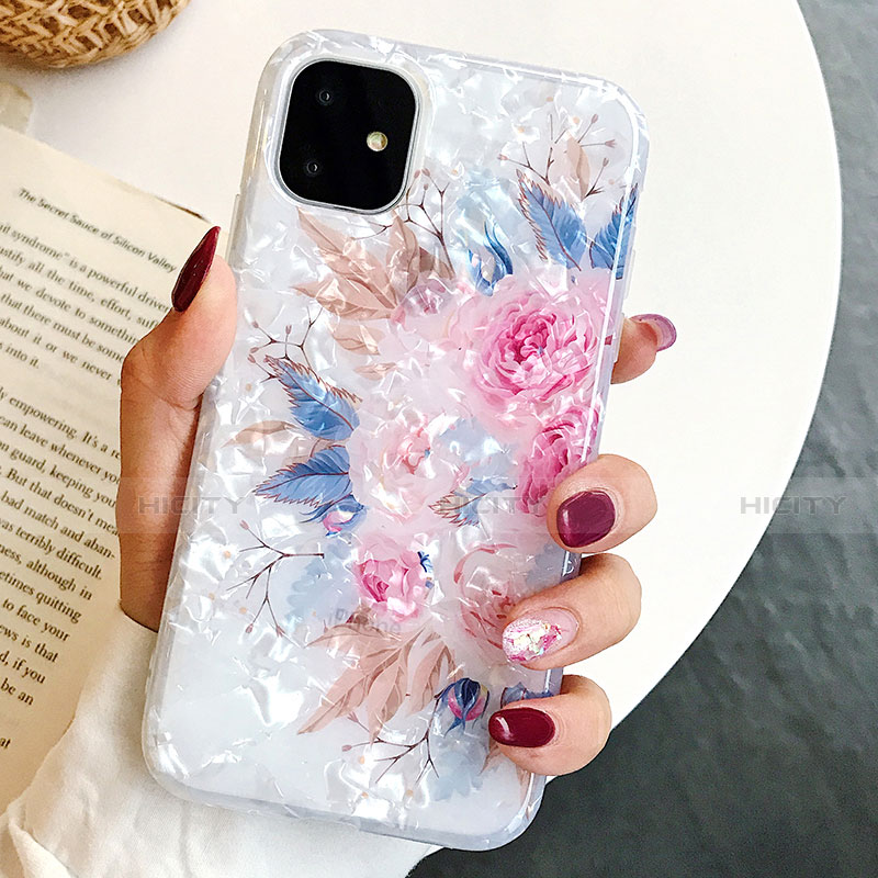 Handyhülle Silikon Hülle Gummi Schutzhülle Blumen S02 für Apple iPhone 11 Rosa Plus