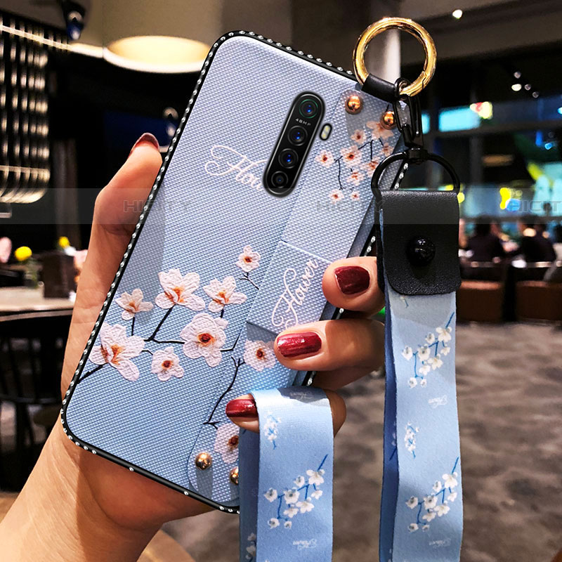 Handyhülle Silikon Hülle Gummi Schutzhülle Blumen S02 für Oppo Reno Ace Blau