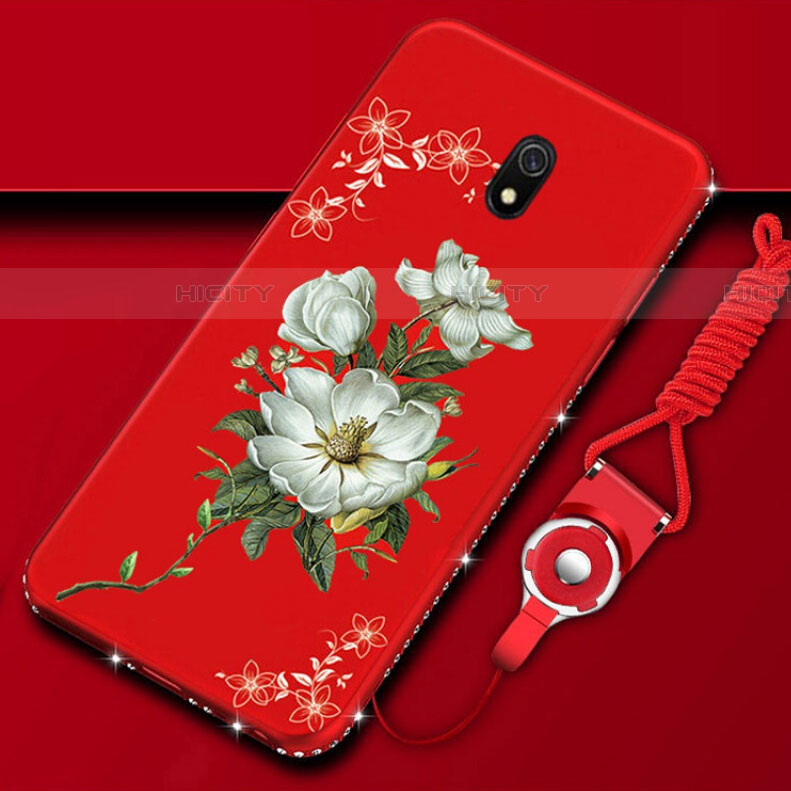 Handyhülle Silikon Hülle Gummi Schutzhülle Blumen S02 für Xiaomi Redmi 8A Rot Plus