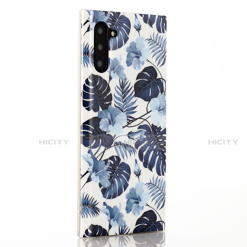 Handyhülle Silikon Hülle Gummi Schutzhülle Blumen S03 für Samsung Galaxy Note 10 Blau Plus