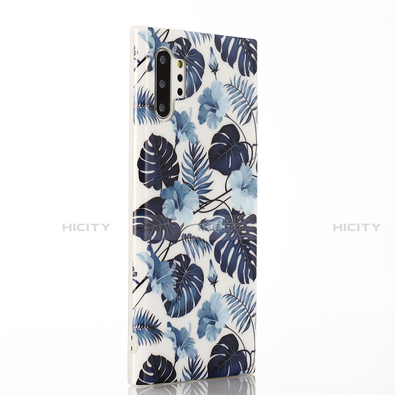 Handyhülle Silikon Hülle Gummi Schutzhülle Blumen S03 für Samsung Galaxy Note 10 Plus Blau