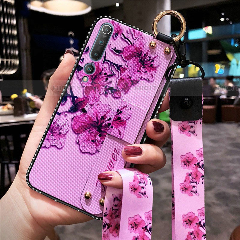 Handyhülle Silikon Hülle Gummi Schutzhülle Blumen S03 für Xiaomi Mi 10 Violett