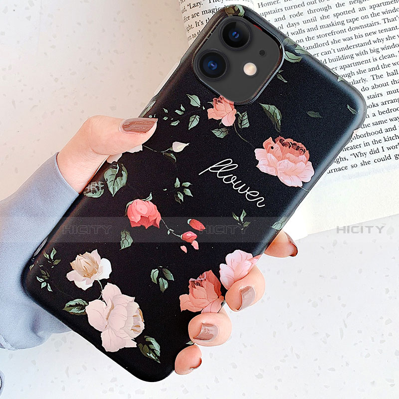 Handyhülle Silikon Hülle Gummi Schutzhülle Blumen S04 für Apple iPhone 11 Schwarz Plus