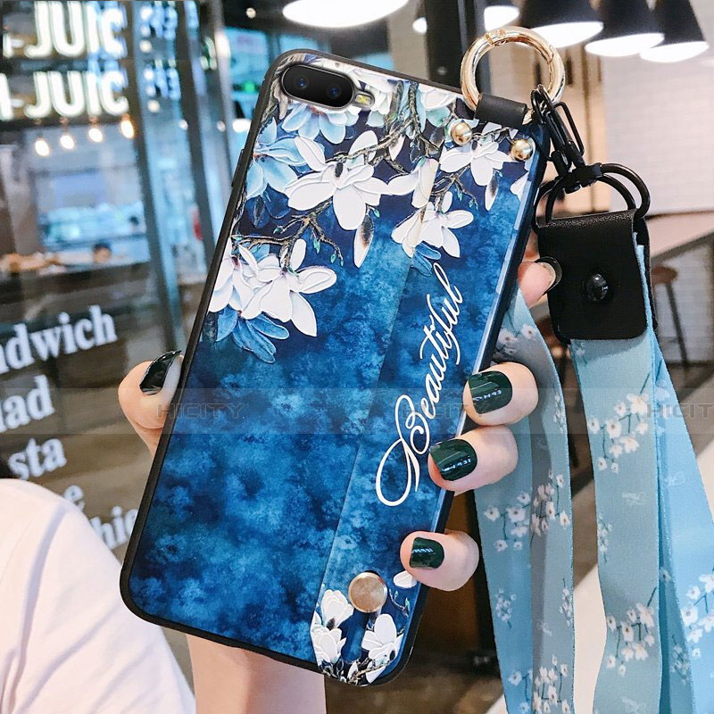 Handyhülle Silikon Hülle Gummi Schutzhülle Blumen S05 für Oppo K1 Blau Plus