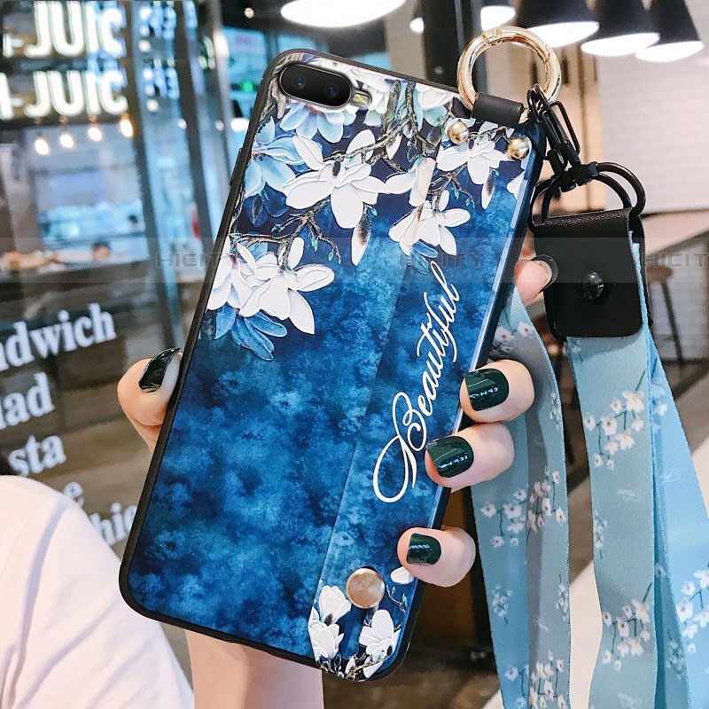 Handyhülle Silikon Hülle Gummi Schutzhülle Blumen S05 für Oppo RX17 Neo Blau