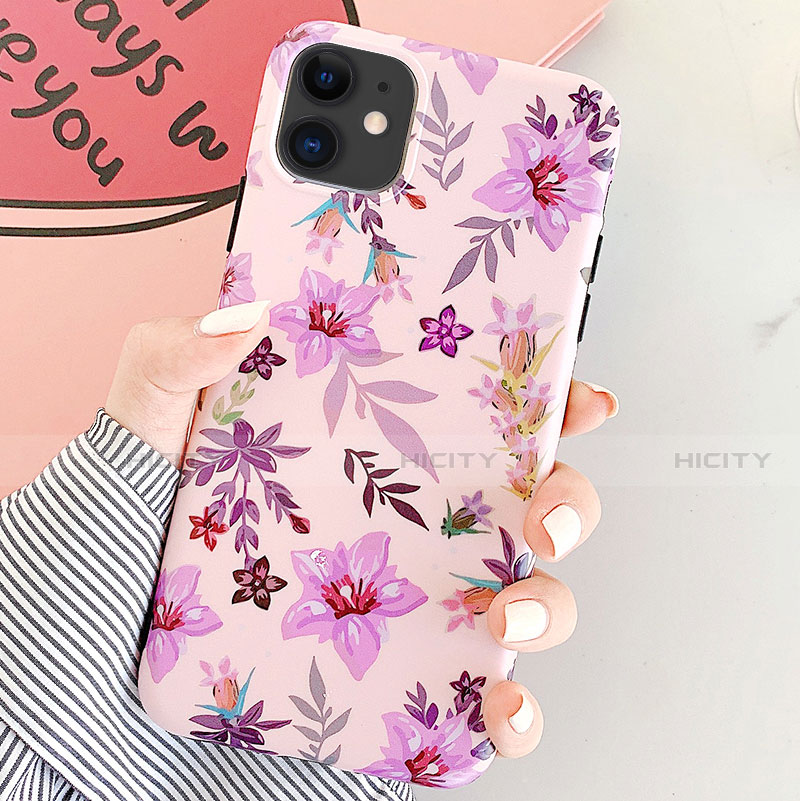 Handyhülle Silikon Hülle Gummi Schutzhülle Blumen S07 für Apple iPhone 11 Violett Plus