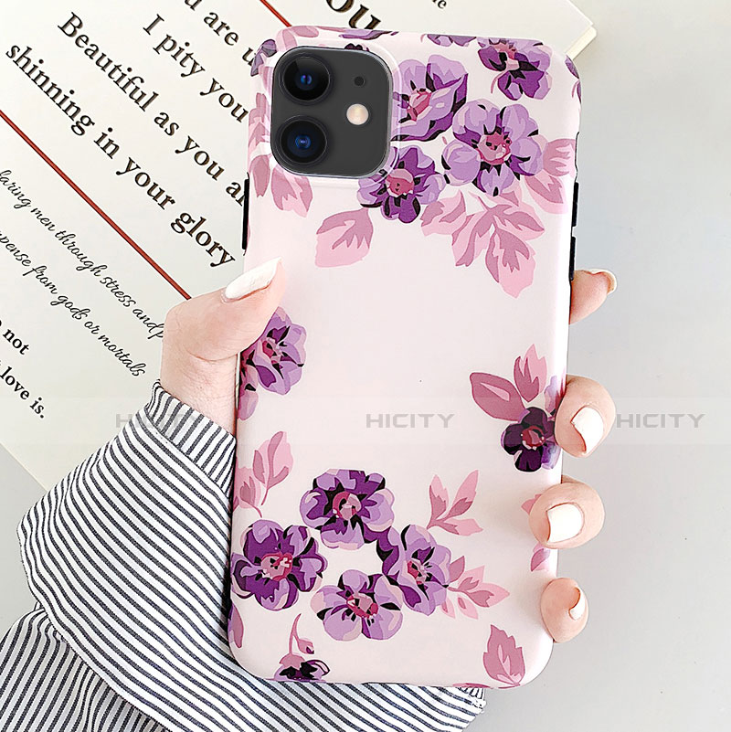 Handyhülle Silikon Hülle Gummi Schutzhülle Blumen S08 für Apple iPhone 11 Violett Plus