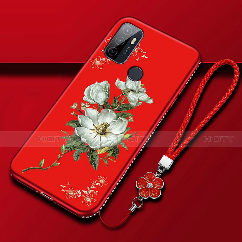 Handyhülle Silikon Hülle Gummi Schutzhülle Flexible Blumen A01 für Oppo A53s Rot Plus