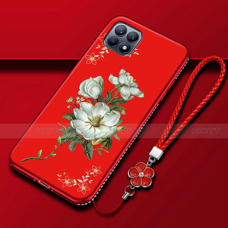 Handyhülle Silikon Hülle Gummi Schutzhülle Flexible Blumen A01 für Oppo Reno4 SE 5G Rot Plus