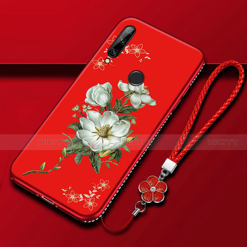 Handyhülle Silikon Hülle Gummi Schutzhülle Flexible Blumen für Huawei Enjoy 10 Plus Rot