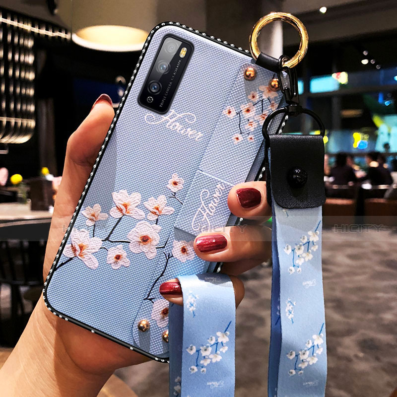 Handyhülle Silikon Hülle Gummi Schutzhülle Flexible Blumen für Huawei Enjoy 20 Pro 5G Hellblau Plus