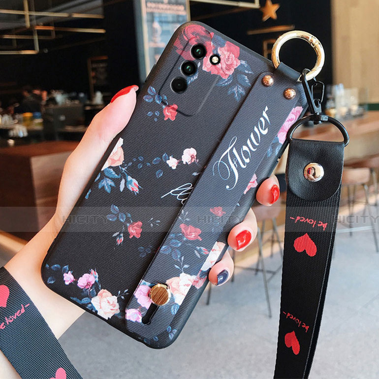 Handyhülle Silikon Hülle Gummi Schutzhülle Flexible Blumen für Huawei Honor 30 Lite 5G Schwarz