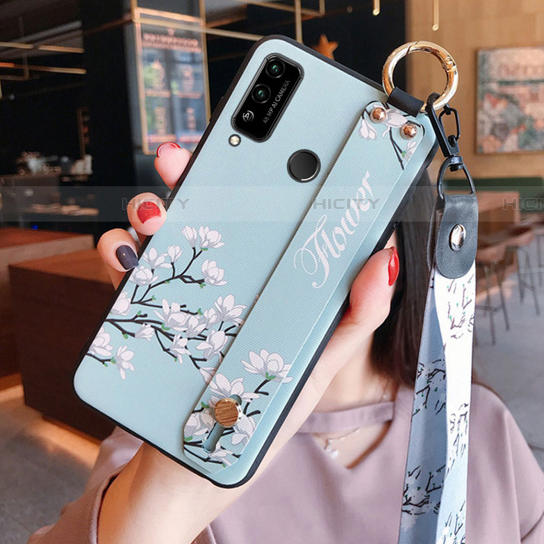 Handyhülle Silikon Hülle Gummi Schutzhülle Flexible Blumen für Huawei Honor Play4T Hellblau