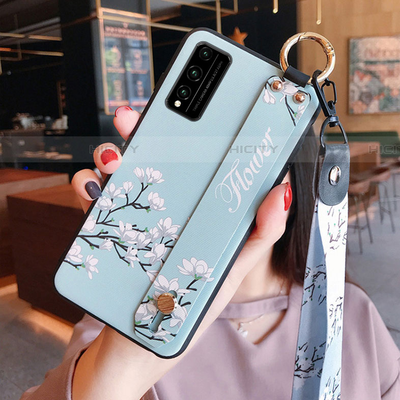 Handyhülle Silikon Hülle Gummi Schutzhülle Flexible Blumen für Huawei Honor Play4T Pro Hellblau